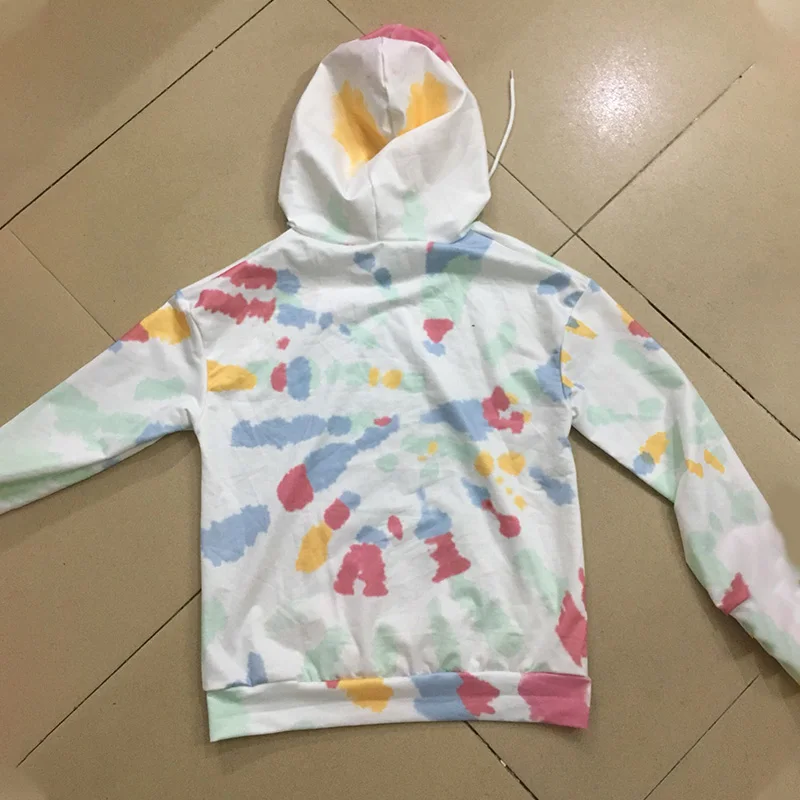 Осень принт с кулиской карманы женские толстовки свободного покроя длинными