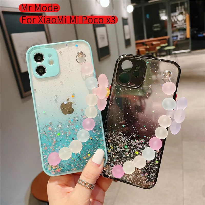 

Matte 3D Flower Wristband Chain Phone Case For XiaoMi Poco M3 F3 X3 Glitter Soft Shell For RedMi Note 10 9S Pro Protective Cover