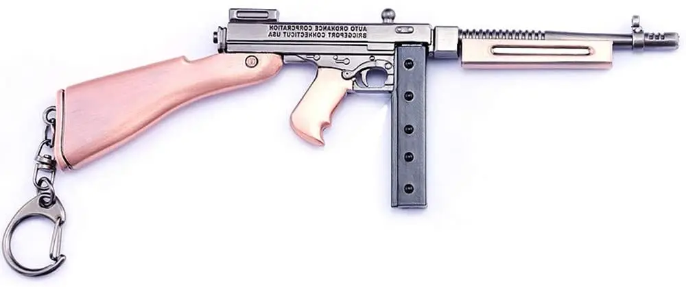 

Survival Eat Chicken Games Metal 1/6 Thomson Submachine Gun Model Action Figure Arts Toys Collection Keychain Metal wall plate