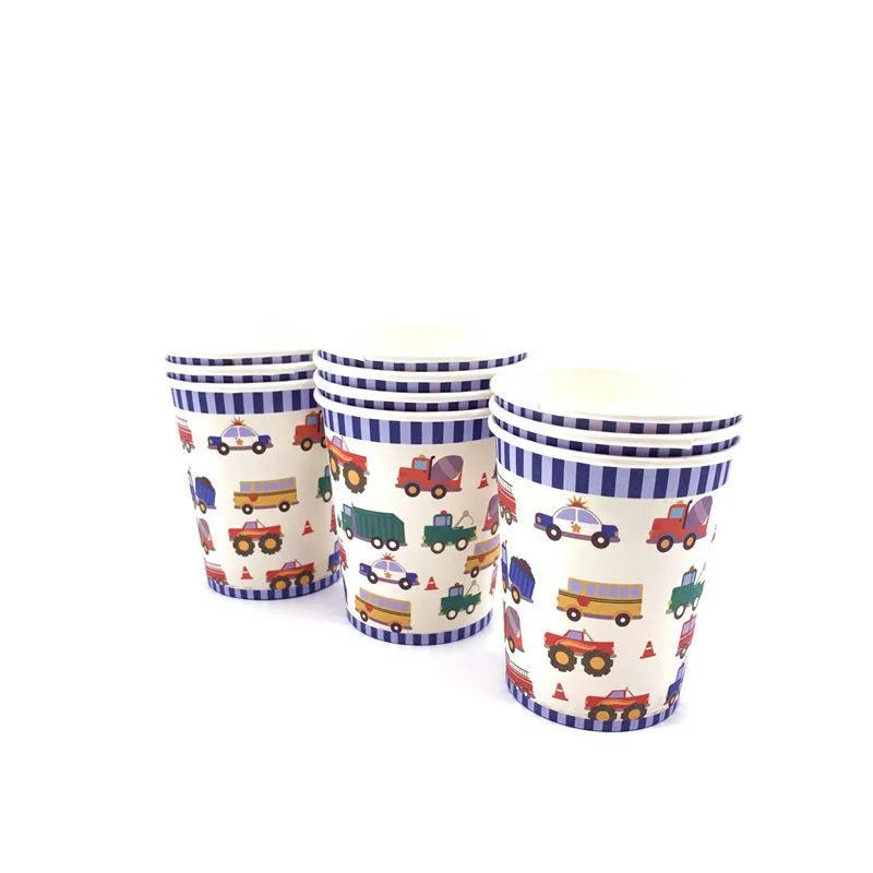 cup-10pcs Спрос среди детей строительный инженерный транспорт тематическая вечеринка на день рождения поставки тарелки чашки флаги салфетки одноразовые трубочки посуда - Цвет: cup-10pcs