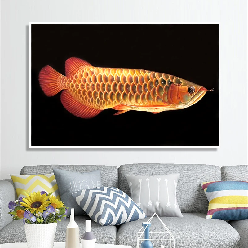 100% ручная роспись Золотой реалистичный arowana искусство Масляная живопись на