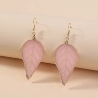 elegance pink leaf resin crystal long dangle women earrings jewelry wedding gift for girl drop shipping