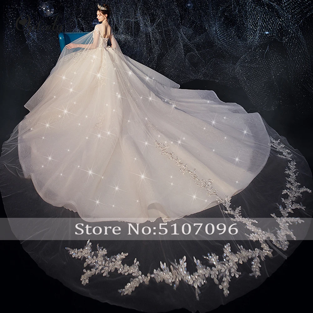 Optcely Robe De Mariee роскошное Королевское шаль рукав совок бальное платье с круглым вырезом Свадебное платье аппликации бисером платья принцессы невесты