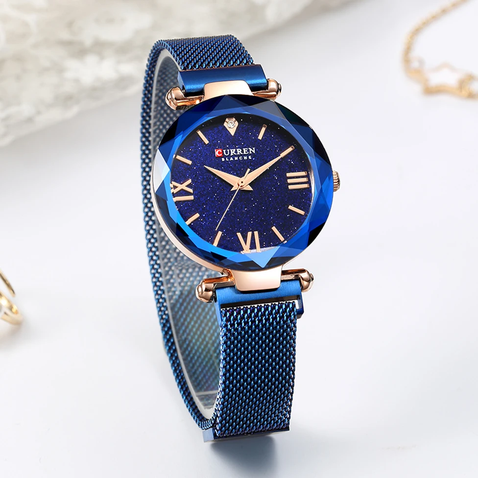 Luxury Diamond Ladies Watches CURREN Fashion Creative Women Wristwatch Romantic Starry Sky Quartz Watch Valentine Gift Purple | Наручные