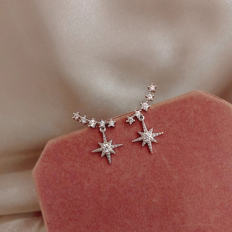 

Dominated New 2021 Contracted DelicateCrystal Star Temperament Drop Earrings Women Korean Classic Style Small Earrings Fashion