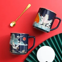china wind ceramic cup creative gold marker office tea cup gift three piece suit mugs coffee cups with lids set