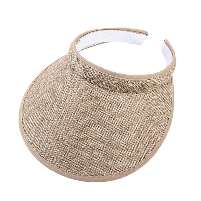 

Women Men Unisex Clip-On UV Protection Sun Visor Hat Faux Linen Plaid Weave Empty Open Top Solid Color Wide Brim Adjustable