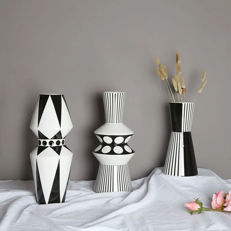 

Nordic Style Ceramic Vase Decoration Living Room Flower Arrangement Accessories Simple Creative Black and White Flower Vase
