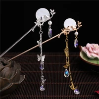 chinese ancient style imitation pearl hair fork jewelry tassel butterfly hair stick direct plate white bridal headdress ornament