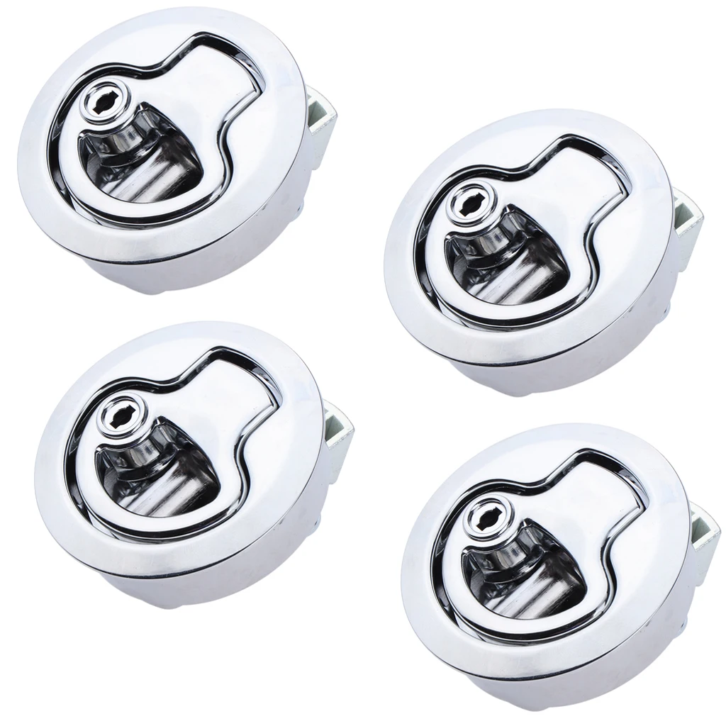 

4 Pack Marine Boat 316 Stainless Steel 2 inch 50mm Flush Mount Pull Hatch Latch Lift Handle with Keys, Silver