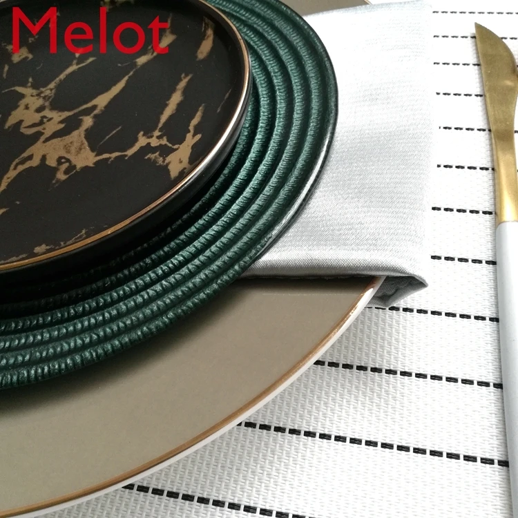 

Model Room Tableware Set Modern American Exhibition Hall Soft Decoration Western Cuisine Plate Dark Green Plate Marbling Steak