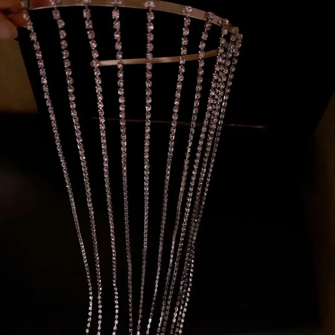 

Exaggerated Long Rhinestone Tassel Headband Bridal Hairband Women Wedding Headpieces Hair Accessories