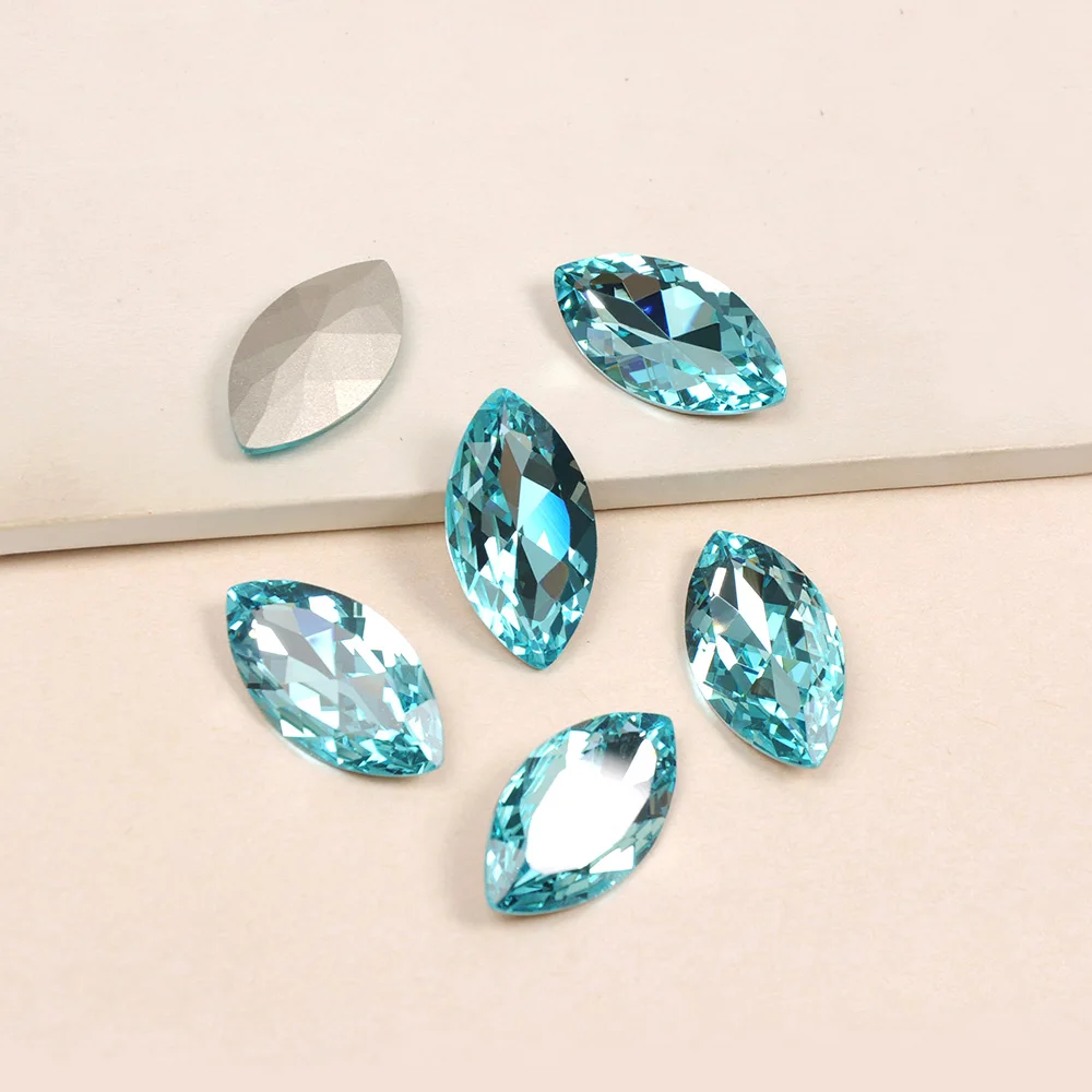 Аквамарин Navette Strass Faceted стеклянный модный камень point back crystal Diamantes Sew On из | Отзывы и видеообзор -4000635564691