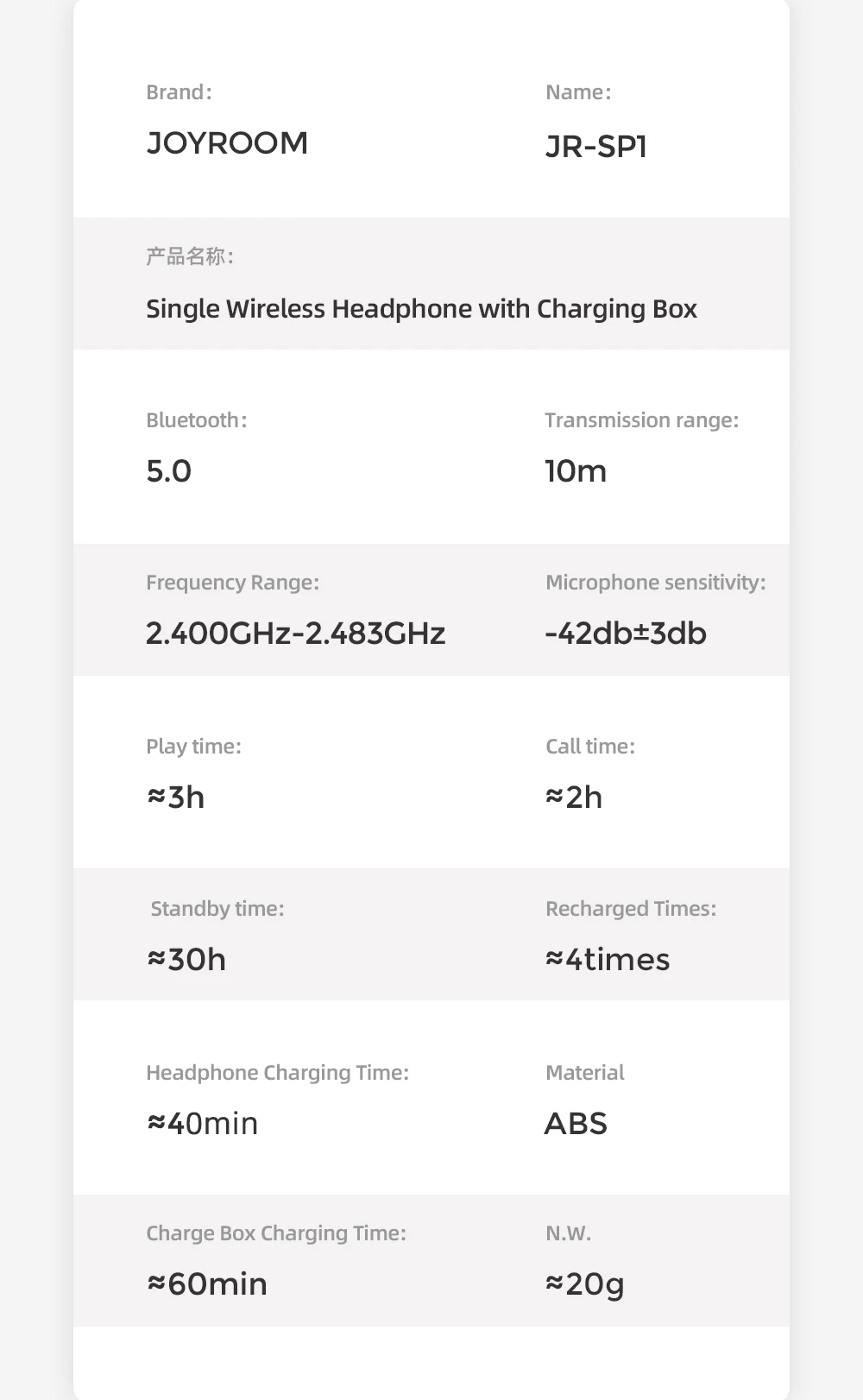 Joyroom Bluetooth5.0 Беспроводной стерео одиночный наушник сенсорный Управление легкие наушники с зарядный чехол с микрофоном для iPhone, Android