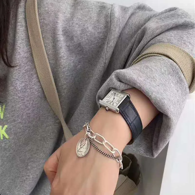 New Silver Gold Queen Head Coin Pendant Chain Double Layer OT Buckle Charm Bracelet Gifts Women Men Party Punk Jewelry Findings | Украшения
