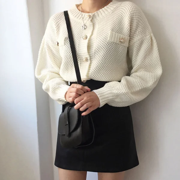 autumn spring women sweater and cardigans runway designer chic pearls basic jacket knitted coat jumper white AQ516 |