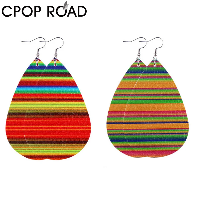 Женские серьги из искусственной кожи Cpop с двойной стороной радужной подвеской в