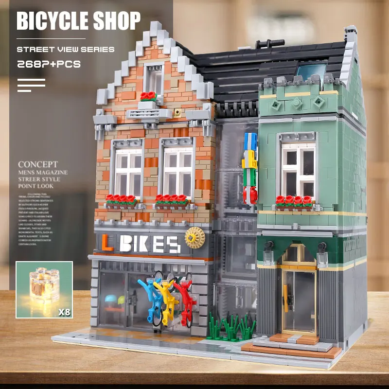 Модульные здания с видом на городскую улицу модель MOC Bike Shop строительные блоки
