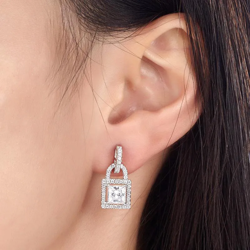 

Vintage Gold Silver Color Zircon Lock Drop Dangle Earrings for Women Girl Brass Geometric Small Pendant Earrings Party Jewelry