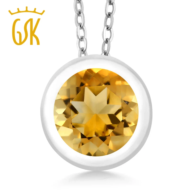 Ожерелье с подвеской GemStoneKing из серебра 925 пробы натуральным желтым цитрином 0 70