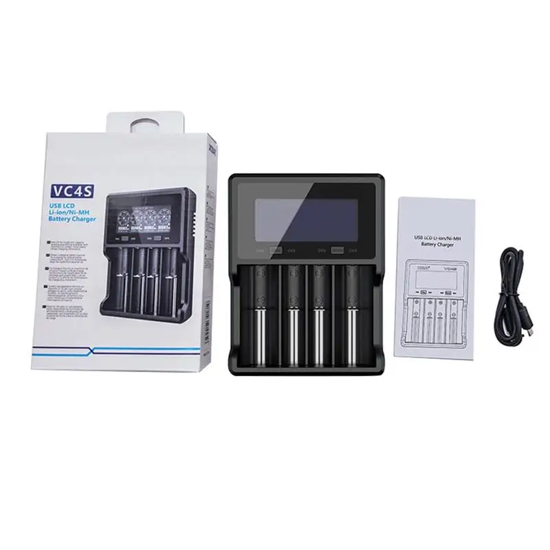 

4-Slot LCD Display Battery Charger Powered For 3.6V / 3.7V Lithium Ion 14650/16340/17335/17500/17670/18350/18650/32650 And So On