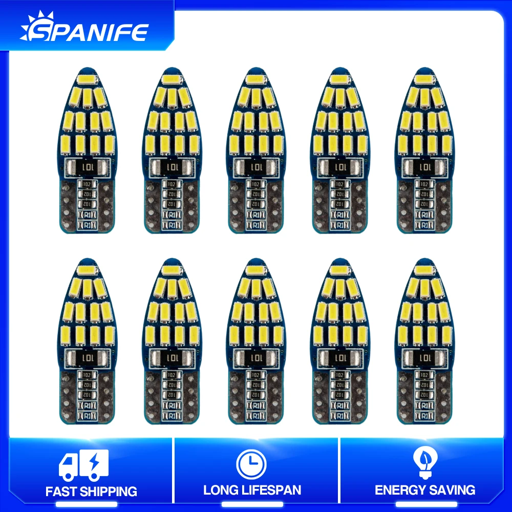 

Spanife 10 шт. T10 192 194 168 W5W светодиодный лампы 24 SMD 3014 автомобильные задние фары купольная лампа белый DC 12 В Canbus без ошибок