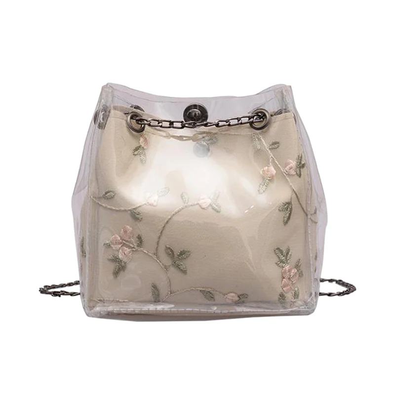 Embroidered Bucket Women Transparent Bag Clear Shoulder Female Chain Crossbody Messenger Bags 2020 Luxury Handbag | Багаж и сумки