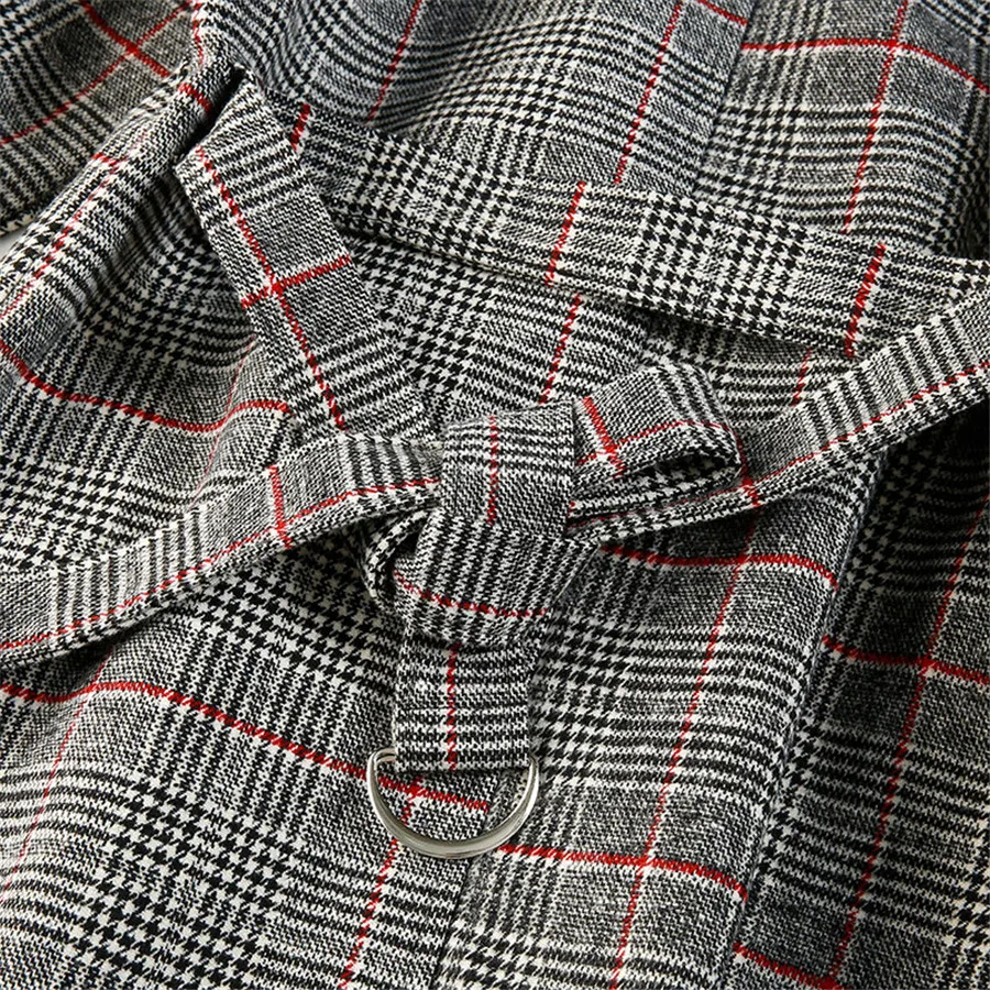 

Women Long Coat Plaid Outerwear Winter Clothing Warm Woolen Blends Female Elegant Double Breasted Ladies Woolen Coat With Belt