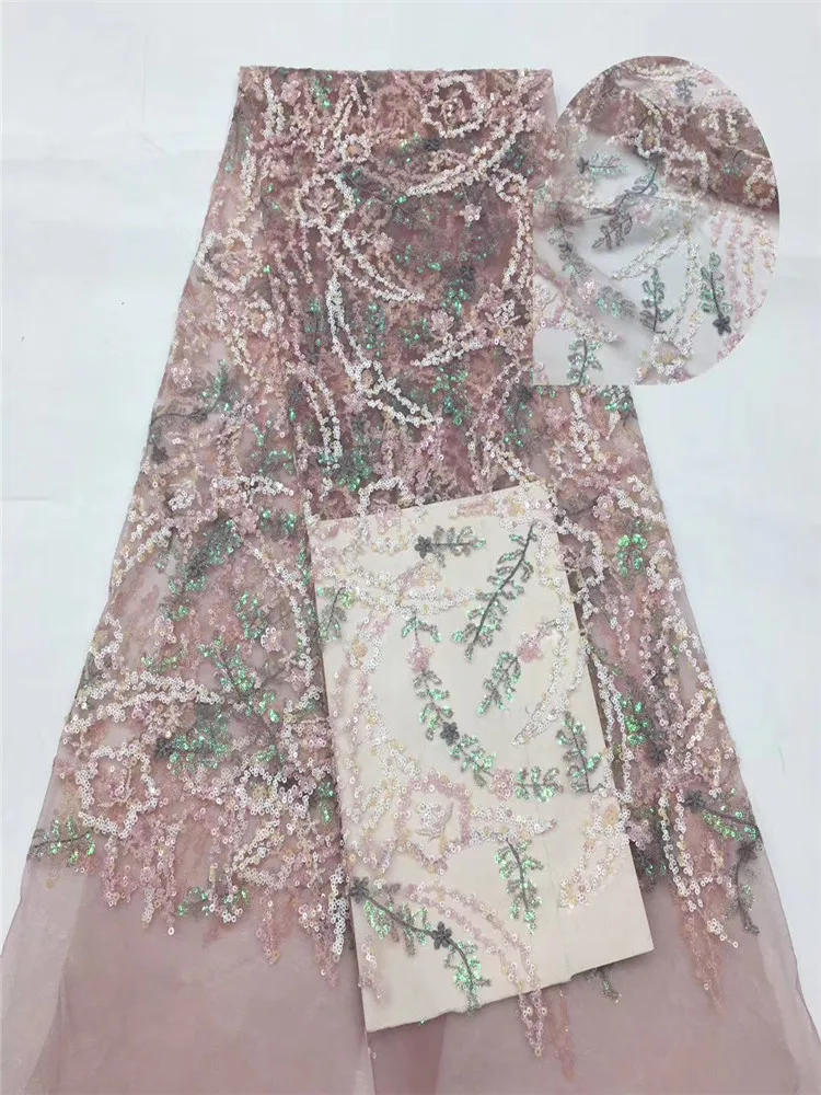 

High Quality nigerian tulle fabric for Women Dress Embroidered Sequin Lace Fabric African FZ725