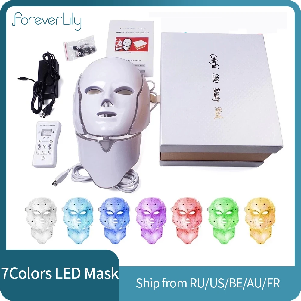 

Foreverlily 7 Colors Led Facial Mask Led Korean Photon Therapy Face Neck Mask Light Acne Wrinkle Removal Beauty Skin Care