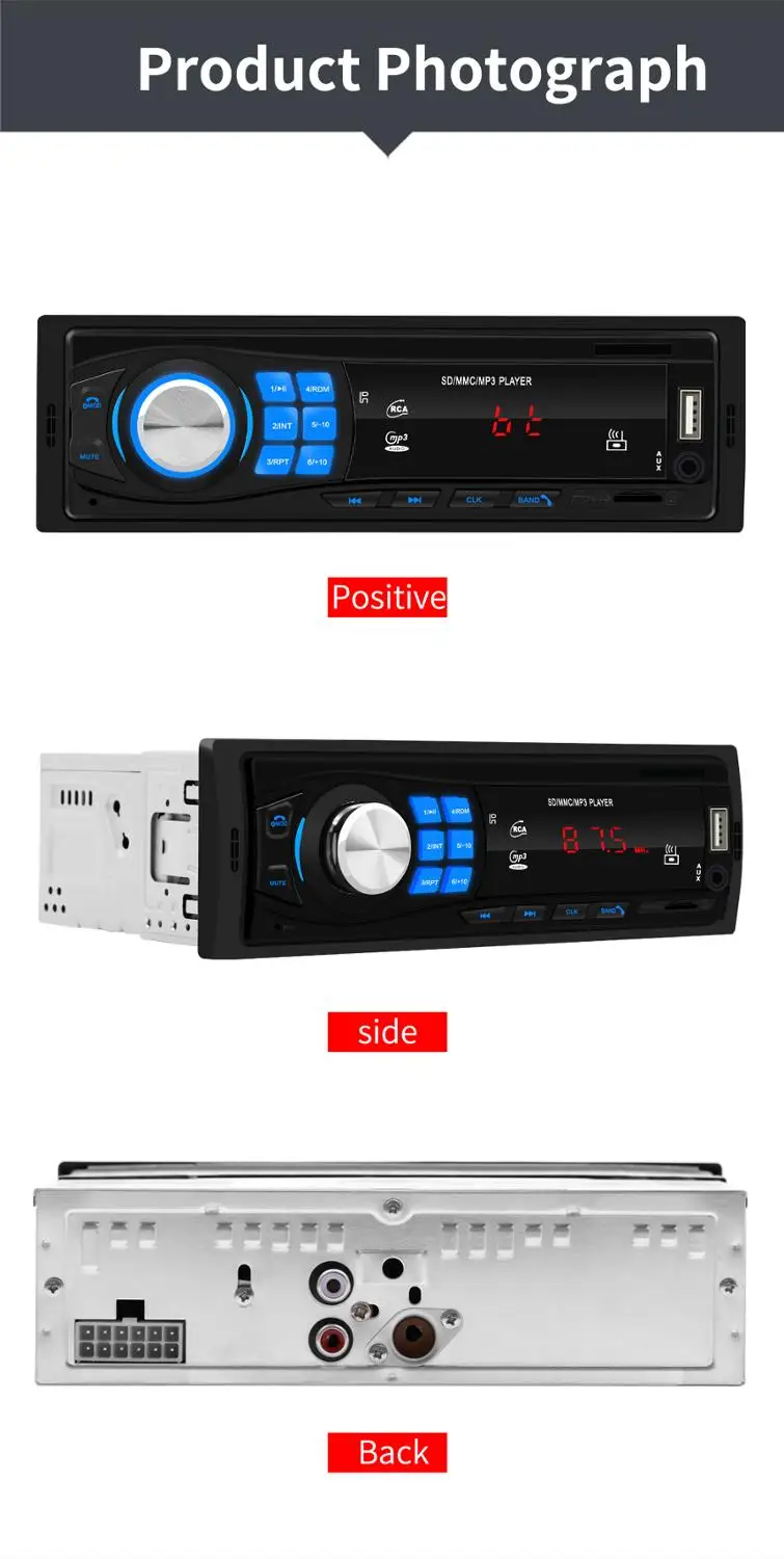 Podofo 1DIN Автомагнитола стерео Bluetooth FM Aux вход приемник SD USB Авторадио 12V In-dash 1 din аудио MP3 мультимедийный плеер