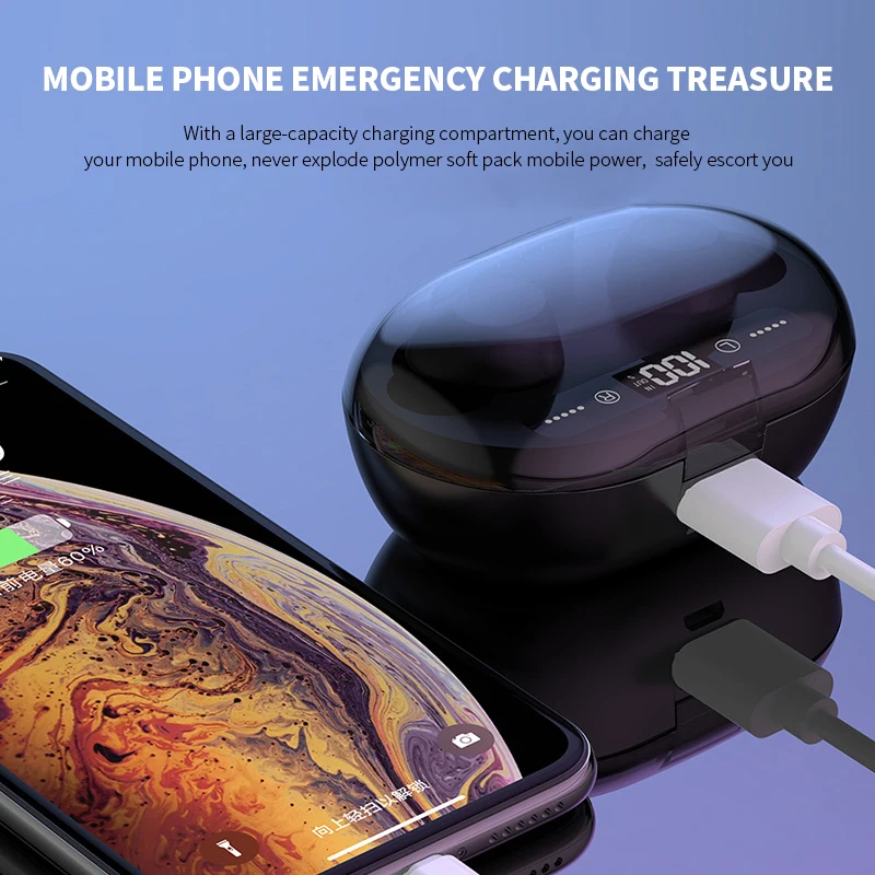 C8S TWS Wireless Earphone Bluetooth V5.0 3000 MAh Charging Box LED Display As Power Bank Headset Touch Earbud Adjust Volume |