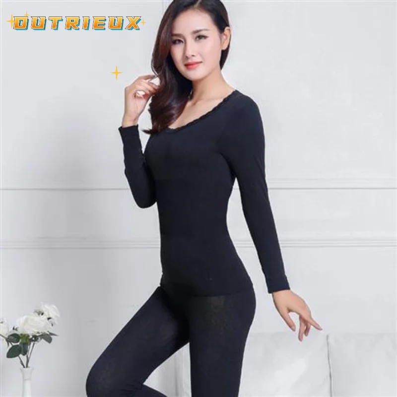 

Thermal Underwear Set Lace Woman Winter Clothing Warm Suit Long Sleeve Top Warm Pants Leggings Thermo Underwear Undershirt Print
