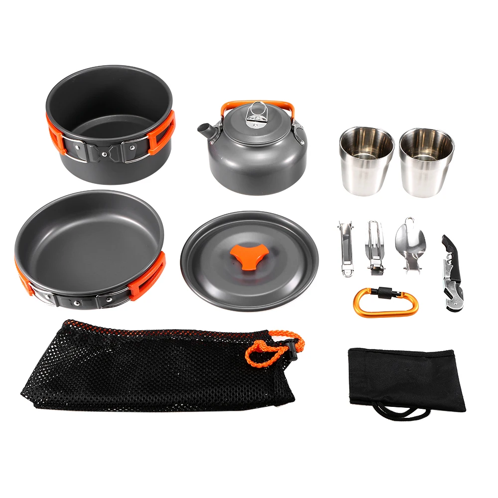 Harga 2-3 Orang Berkemah Peralatan Hidangan Peralatan Masak Set Piknik Tableware Outdoor Mug Peralatan Masak Dengan Peralatan Makan Kit Travel Tableware Pot