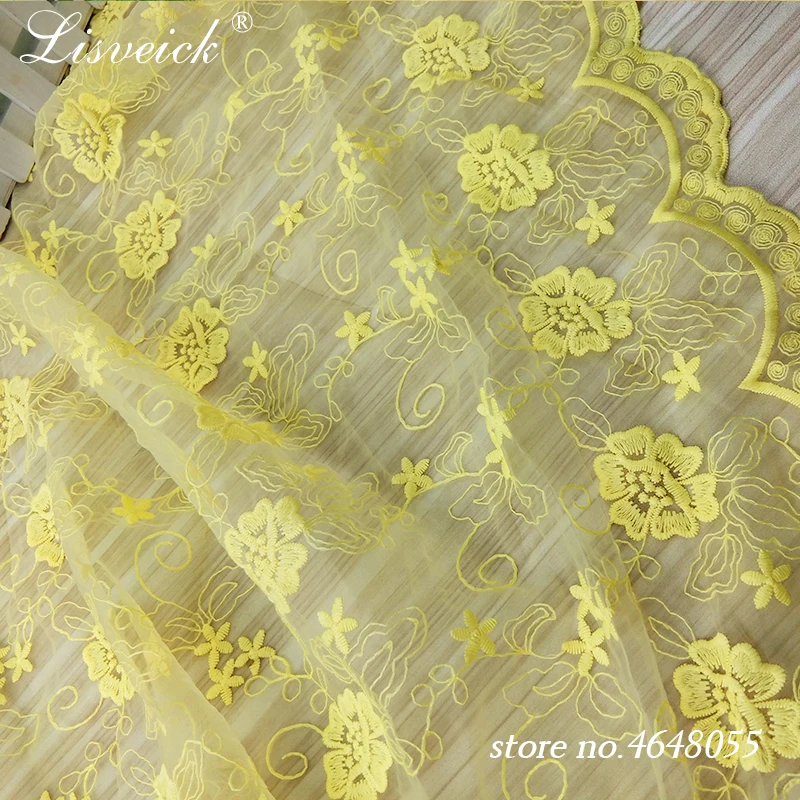 

high-grade 1yard white / yellow Organza embroidered flower lace fabric diy Fashion wedding dress skirt accessories