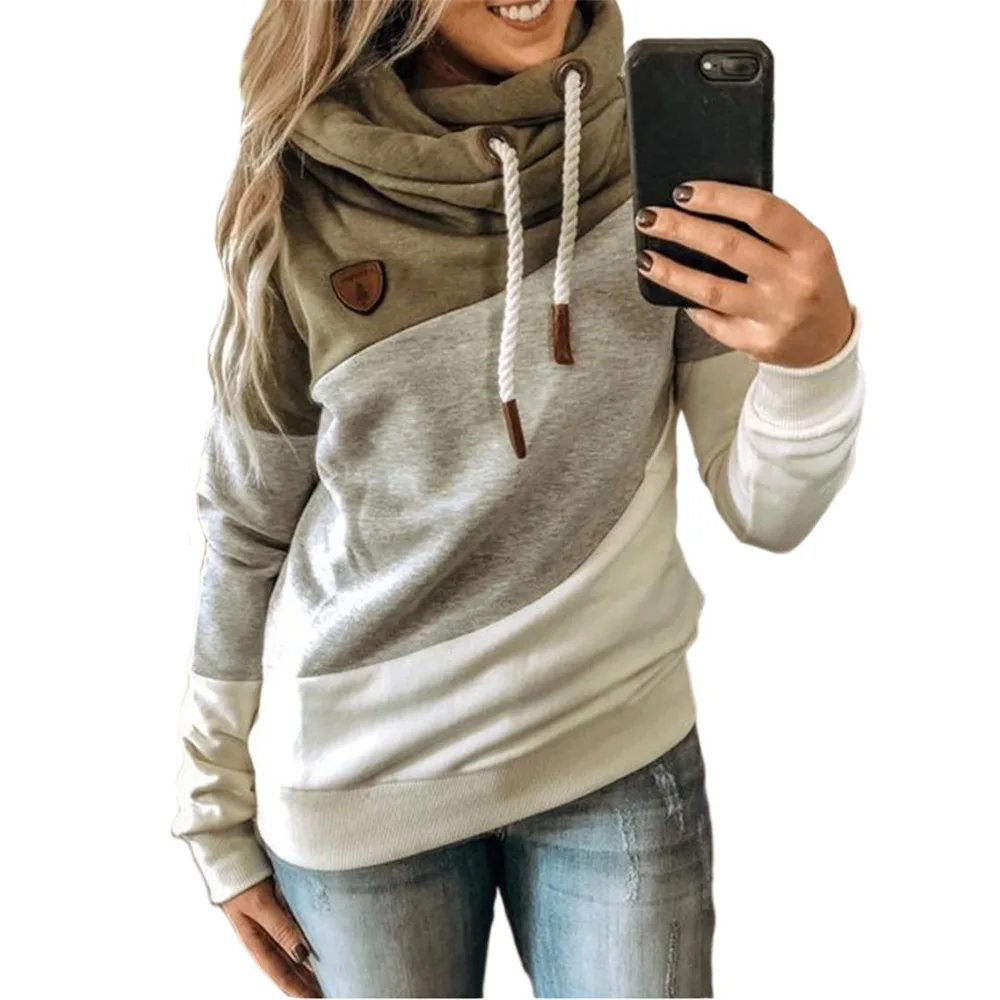 

Autumn and winter new women's patchwork Hooded Fleece loose sweater