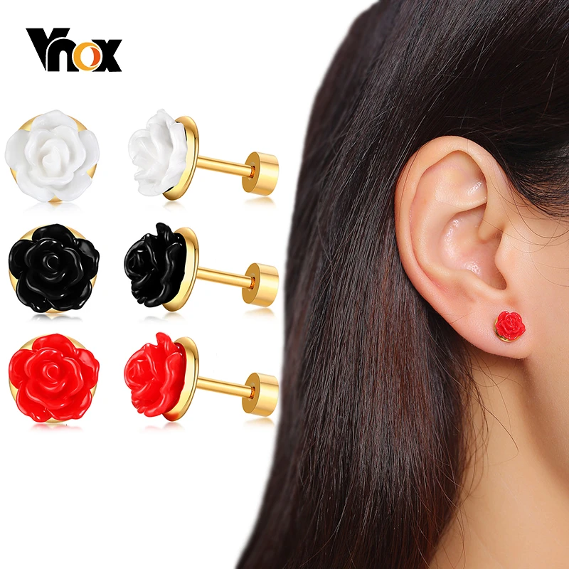 Женские акриловые серьги гвоздики Vnox золотистые из нержавеющей стали с винтом на