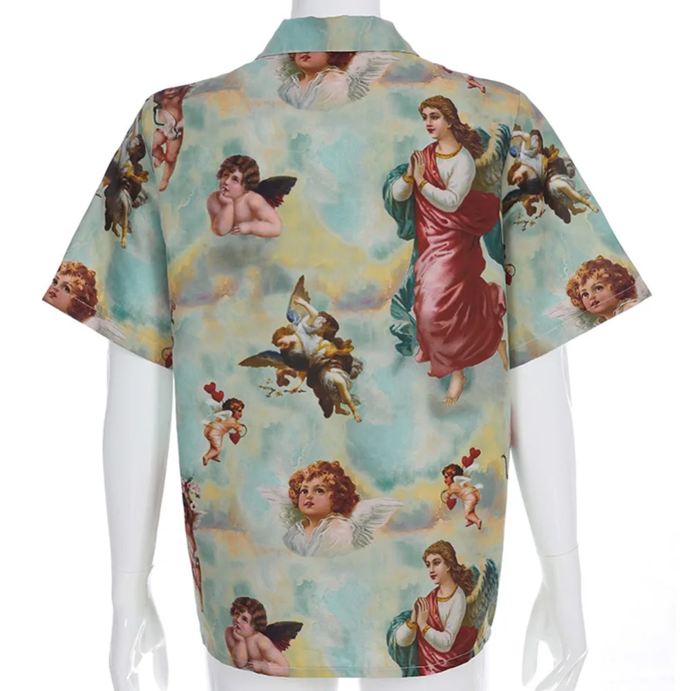 Женская винтажная блузка с принтом в виде Купидона и ангела рубашка кардиган