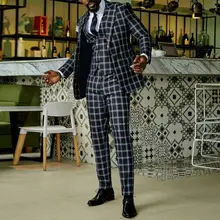 Masculino 2 peças conjuntos blazer calças compridas xadrez elegante natal aniversário gingham treino masculino zip up ternos 2021 outono casual (3)