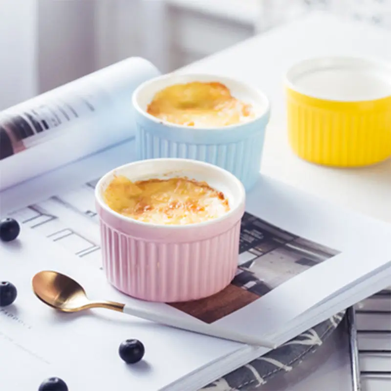 Твердые Цвет Керамика миска для десерта выпечки чашки духовки внутренние