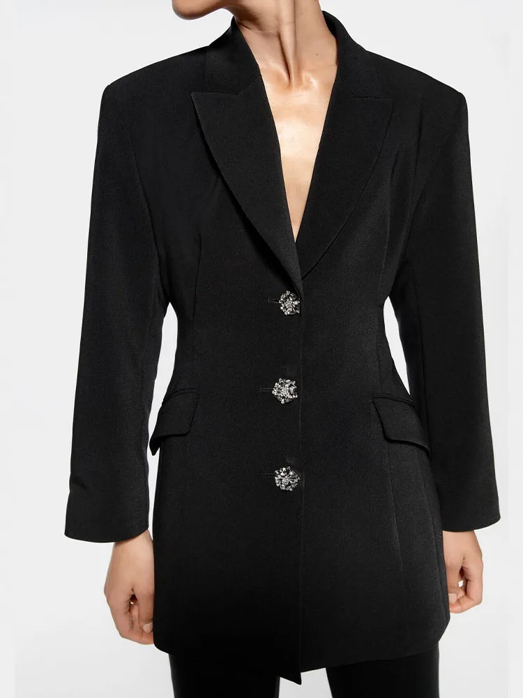 

2022winter new women's fashion temperament lapel temperament waist waist design sense of artificial jewelry breasted blazer