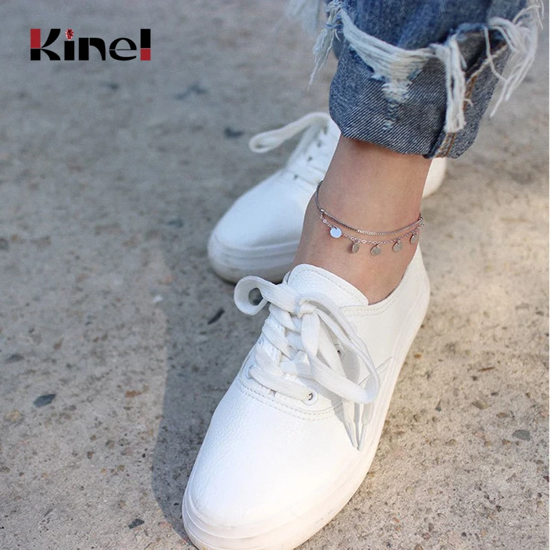 

Kinel Silver Beads Anklets Ladies 925 Sterling Silver Geometric Minimalist Summer Fashion Foot Jewelry Bracelet On The Leg