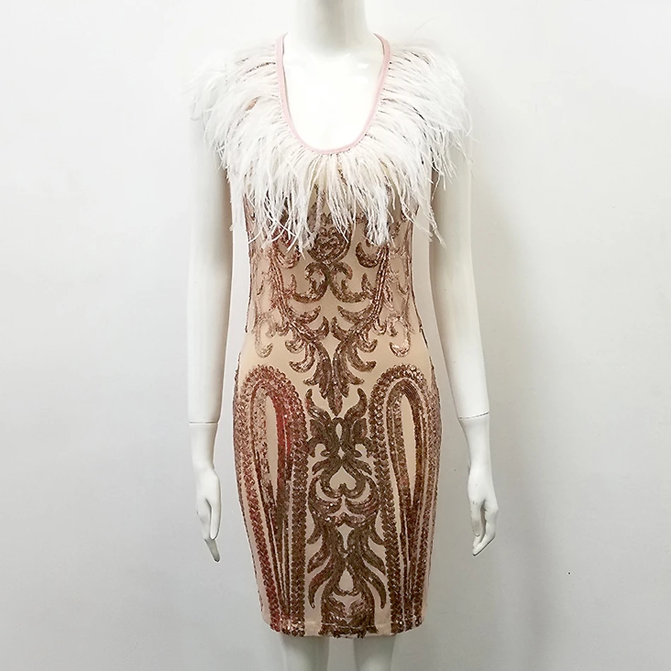 Женское Бандажное платье с перьями Ailigou абрикосовое облегающее без рукавов