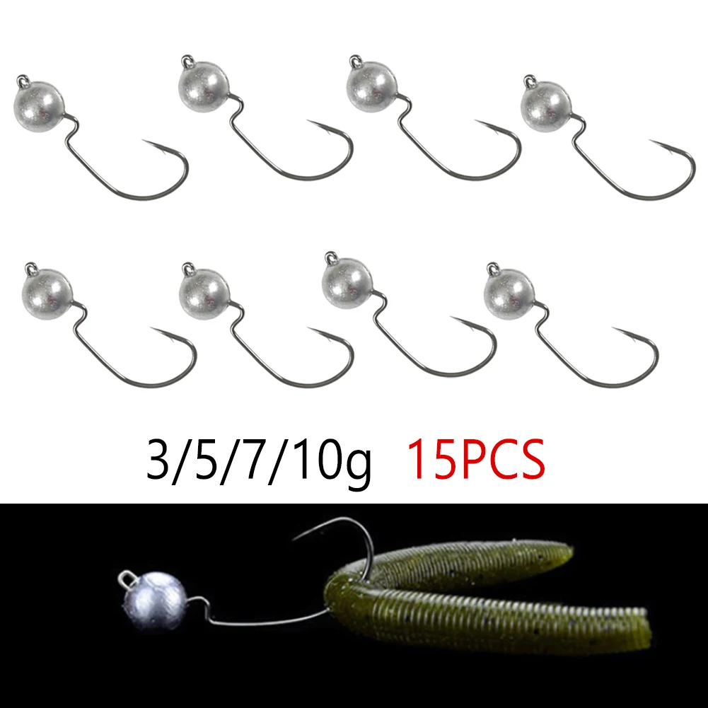 

15pcs Fishing Lure Hook Soft Worm Hook Lead Head Fishing Lure 3g 5g 7g 10g