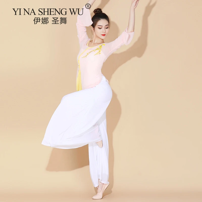 

Classical Dance Gauze Summer Body Rhyme Elegant Practice Clothes Top Chinese Dance Dance Clothes Trumpet Sleeve Suit For Women