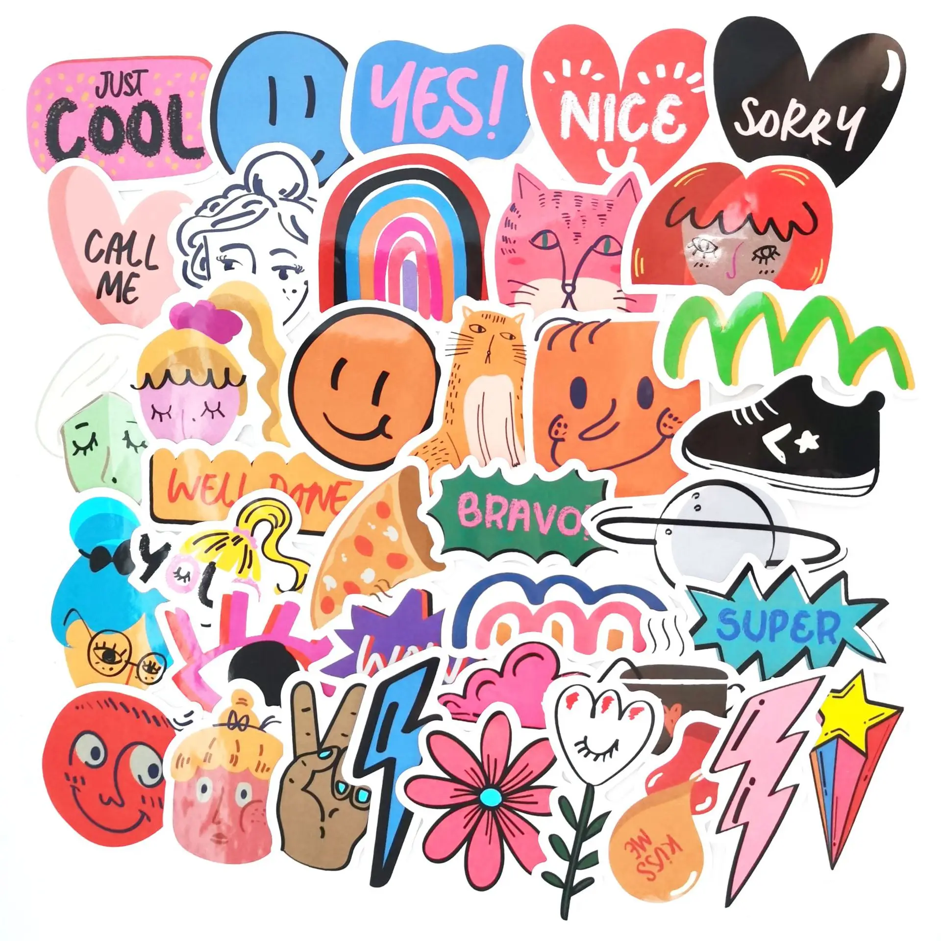 

37pcs ins Korean lovely smiling face cool cartoon Stickers For Suitcase Skateboard Laptop Luggage Fridge Phone Car Styling