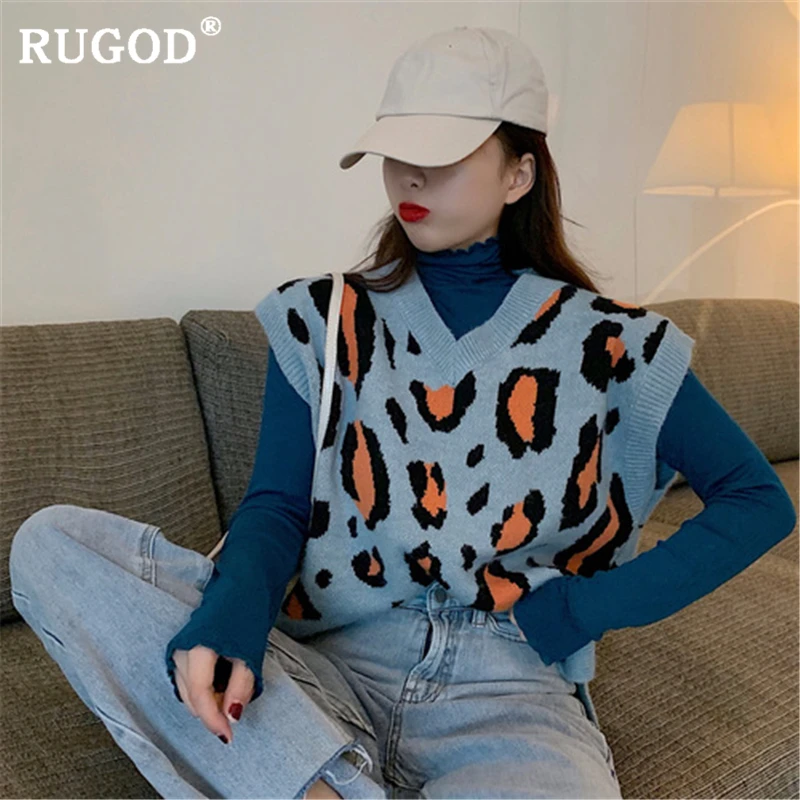 Женский трикотажный жилет RUGOD повседневный с леопардовым принтом без рукавов в
