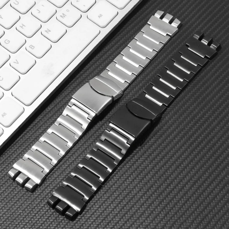 Solid Stainless Steel Watchband Replacement for Swatch Concave Convex Interface Large Steel Strap 23mm Men's Watch Accessories
