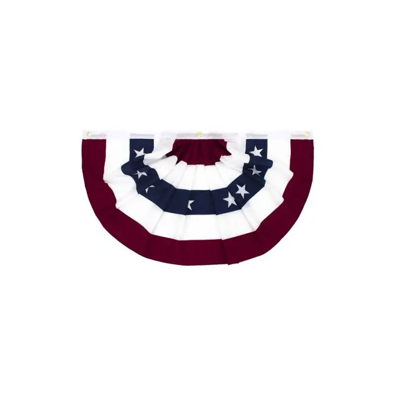 

USA Bunting Flag Pleated Fan Banner for July 4th Independence Day Decor with Brass Grommets Fade Resistant Polyester 45*90cm