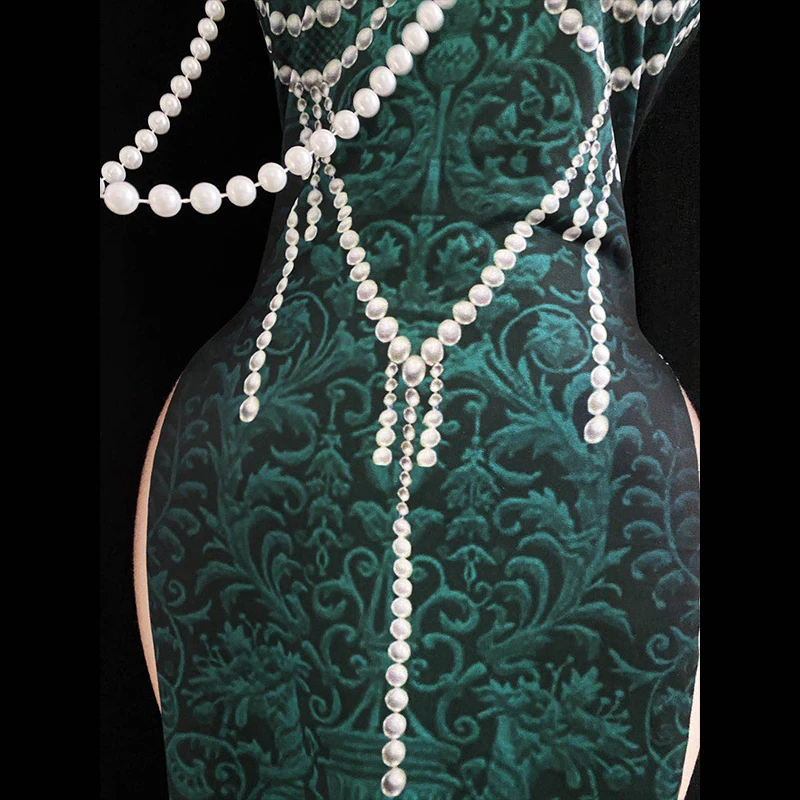 Женское длинное платье без рукавов qipao с жемчужинами и высоким разрезом